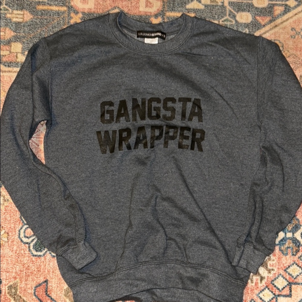 Blue and Black Crewneck Sweater with Bold Text Design